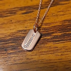 Rose Gold J Initial Pendant Tag - Bedazzled, Rhinestones, Delicate